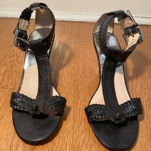 Michael Kors, Black Leather, Wedge Sandals